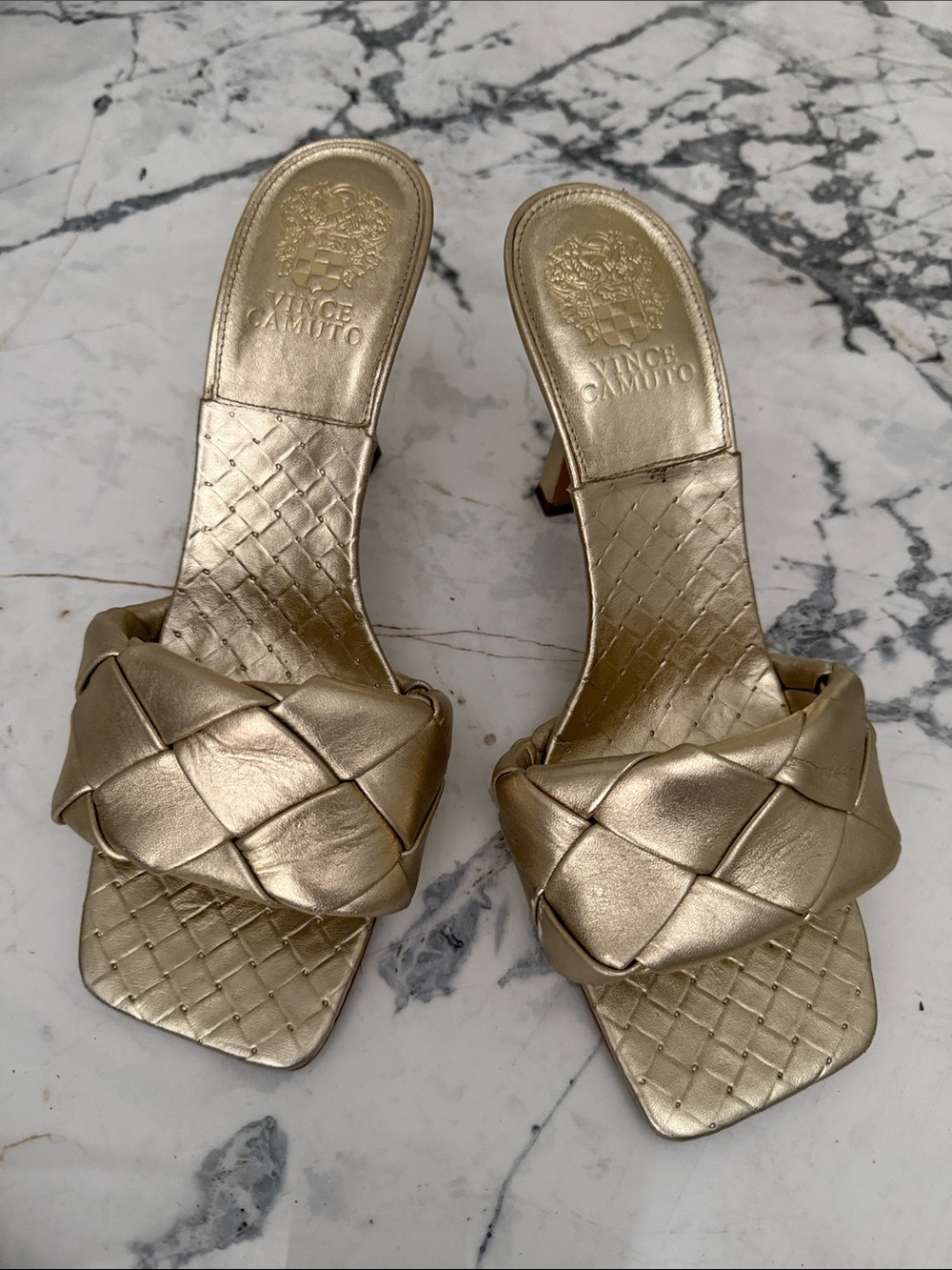 Vince Camuto Metallic Gold Braided Slide Heels